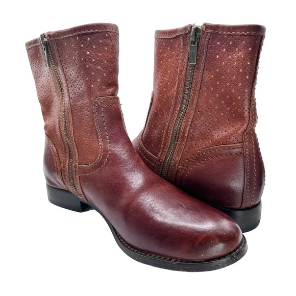 Frye | Women | Melissa Whiskey Perforated Leather Ankle Booties | Size 5.5 M - Picture 2 of 16